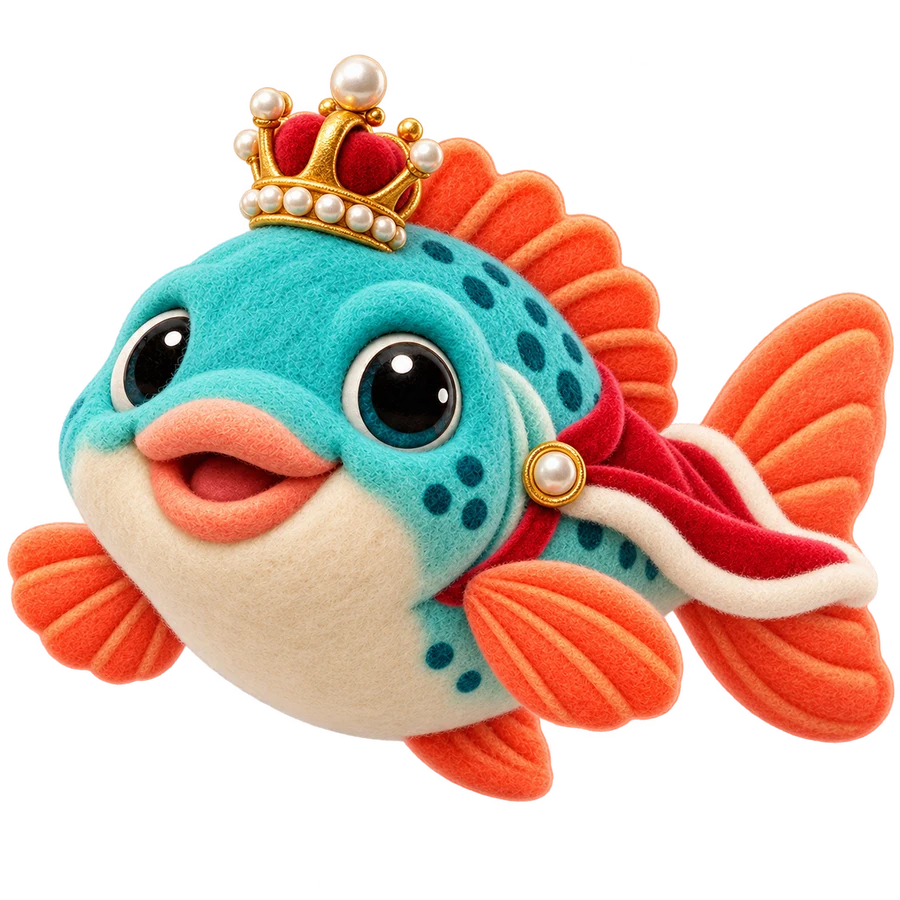 Groupy wearing a pearl crown